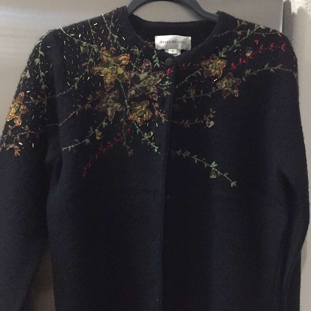 Lady’s embroidered wool cardigan sweater